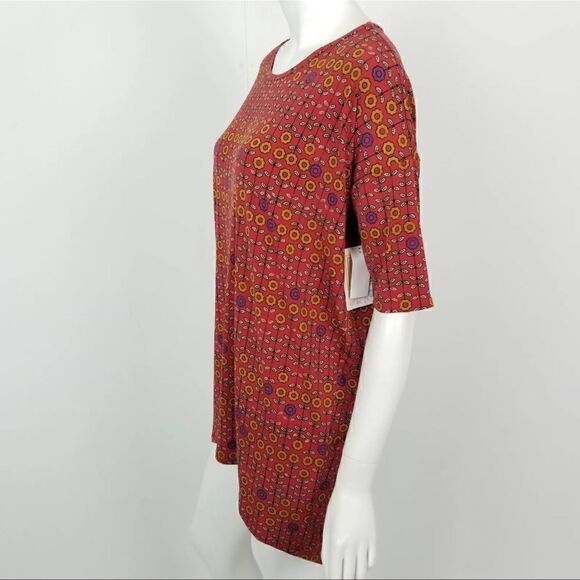 NWT Lularoe Womens Size XS Red Floral Print Irma Tunic Top Hi Low Short Sleeve - Picture 5 of 7